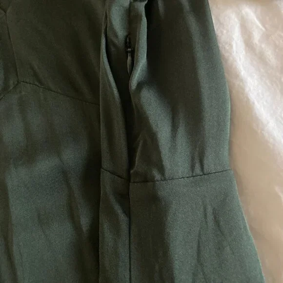 Washable Stretch Silk Puff Sleeve Mini Dress - Forest Green - Picture 5 of 9